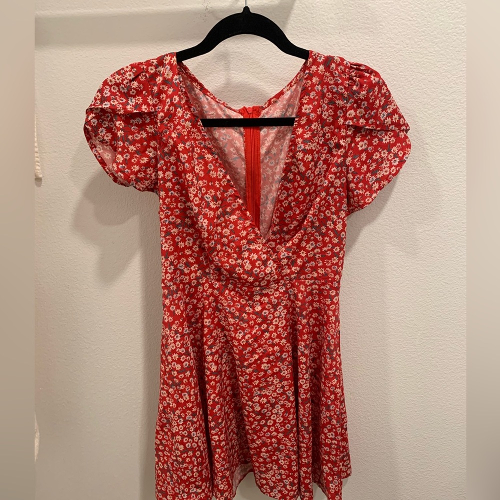 Red summer floral dress